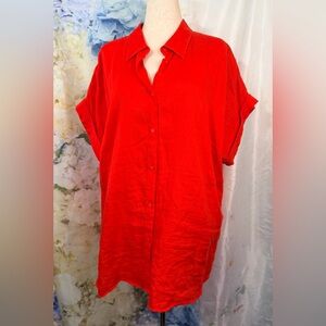 Black Label Lauren Ralph Lauren over sized button down linen Shirt/Dress Red